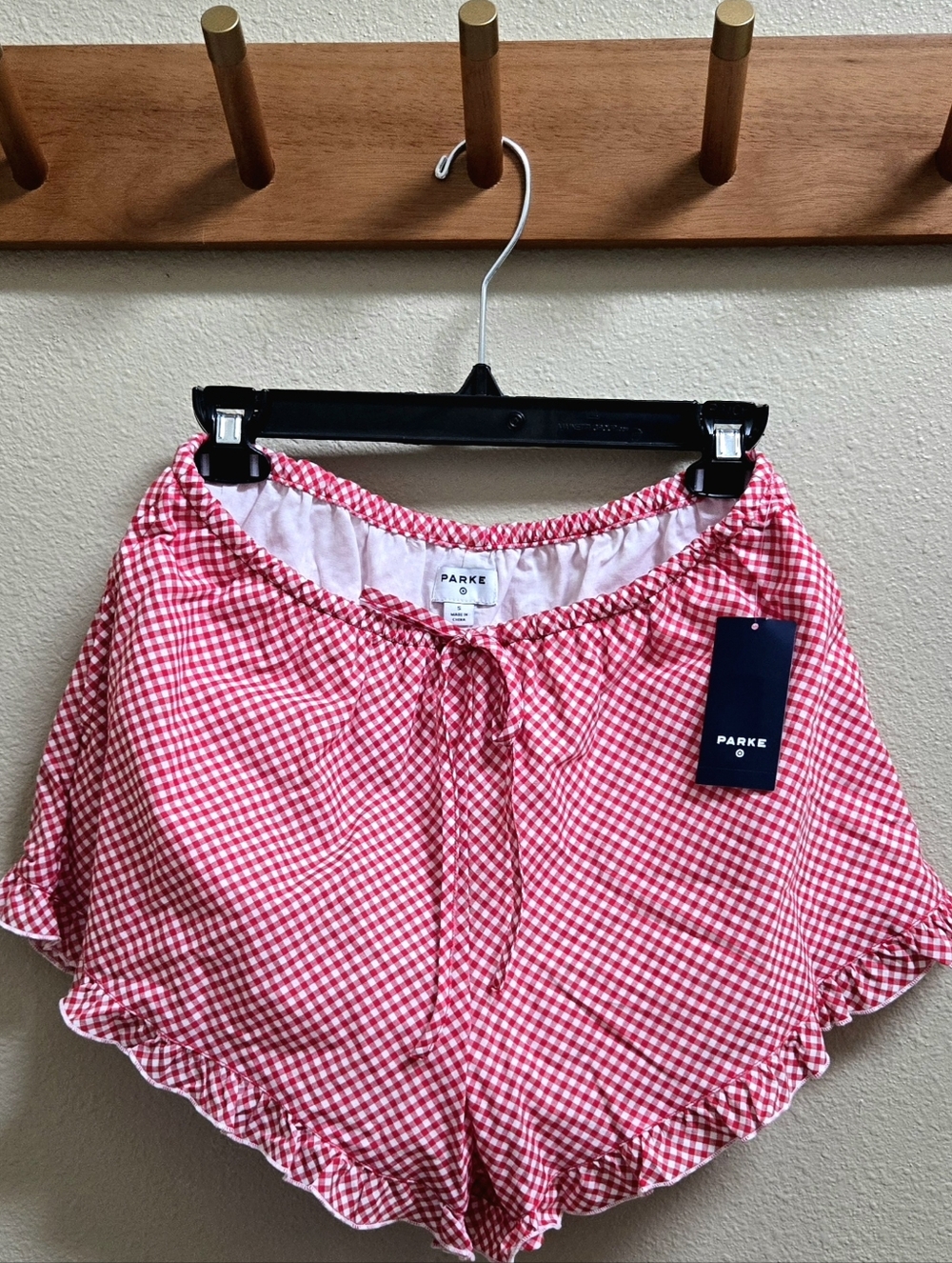 Parke x Target Womens Red Gingham Ruffle-Trim Women's Shorts Size S NWT